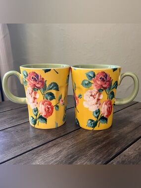 Anthropologie Maeve Yellow Floral Chintzware Stoneware 4”tall